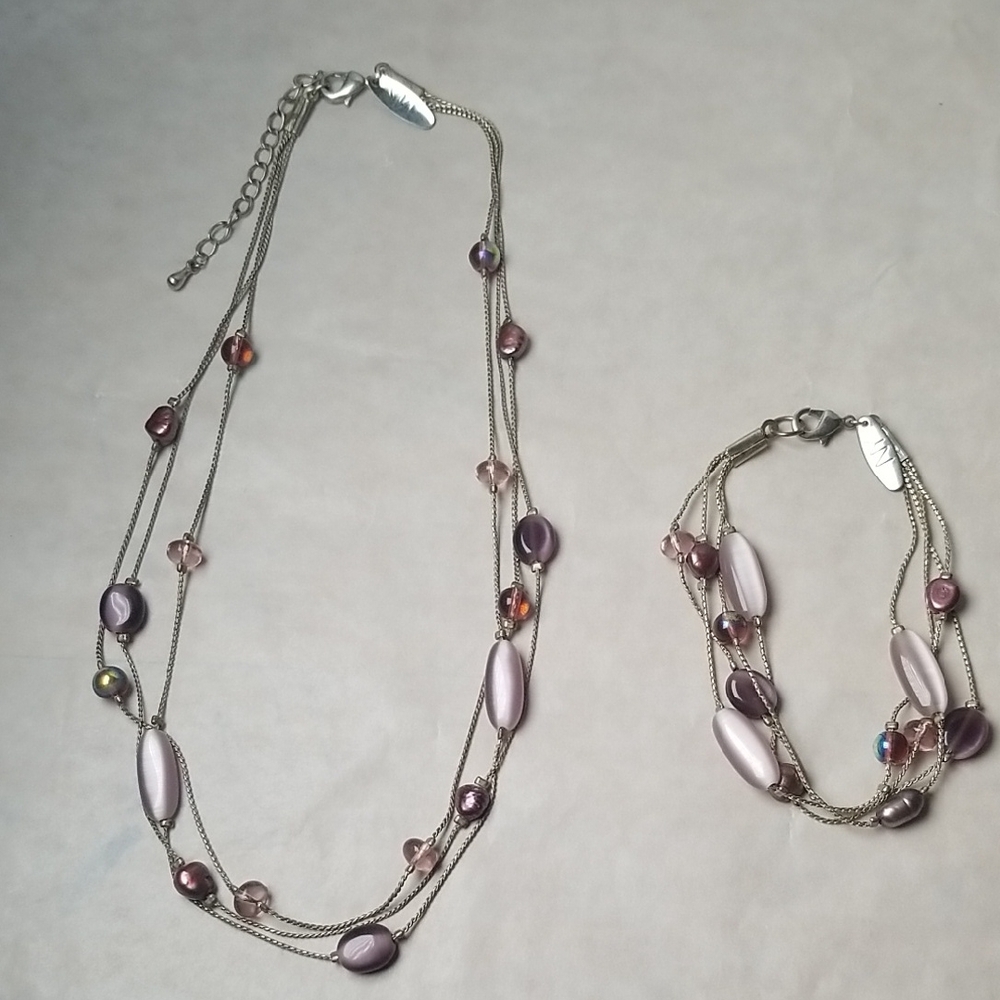Pink And Purple NY Multistrand Bracelet And Necklace
